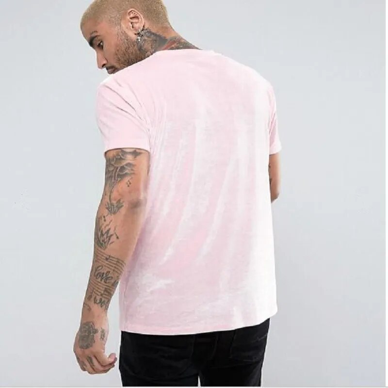 Pink Velvet Flannel T-shirt Short Sleeve Casual Streetwear